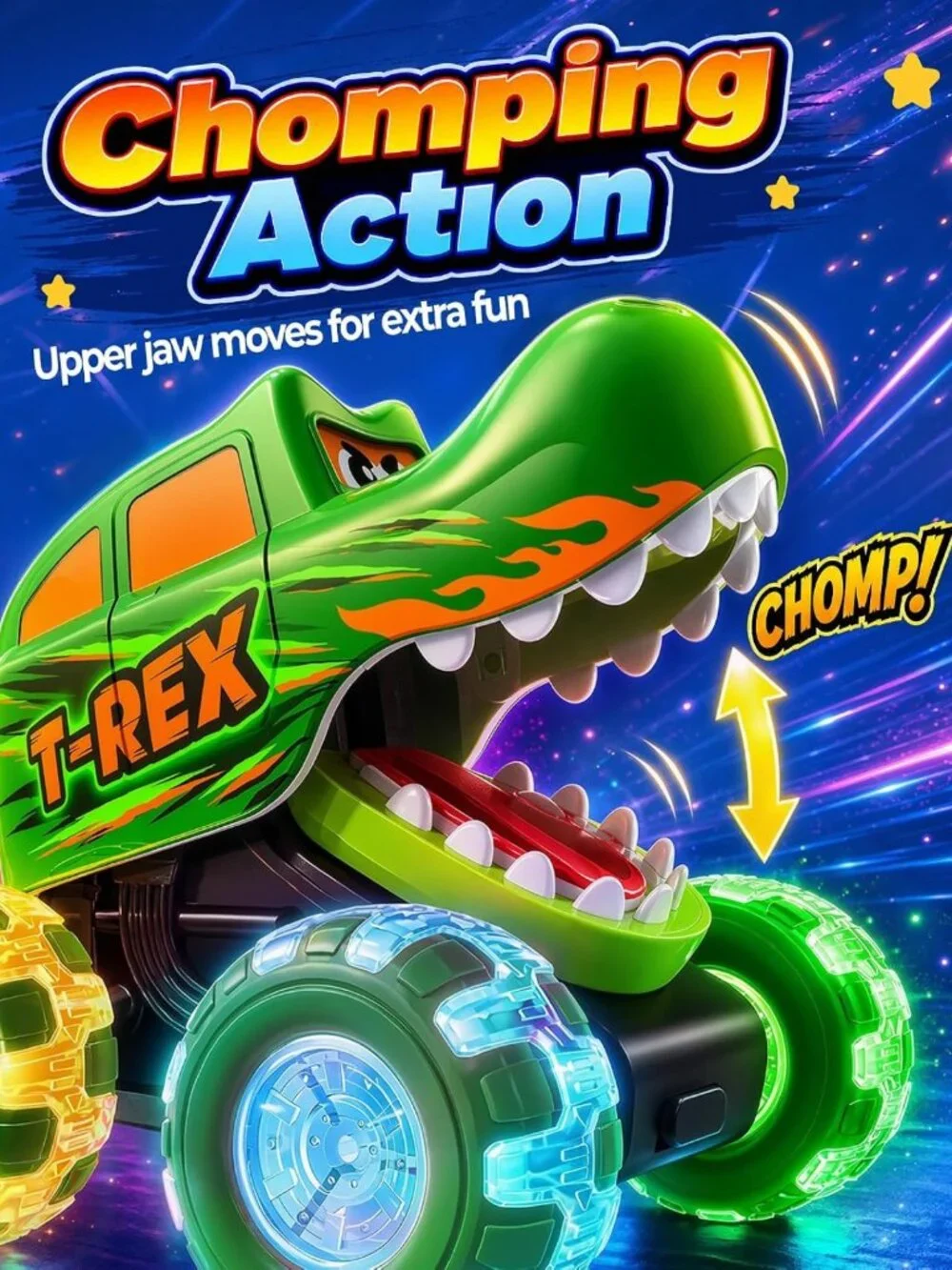 3 Pack Light Up Monster Truck Toys for Toddlers, Big Wheel Friction Cars, Fun